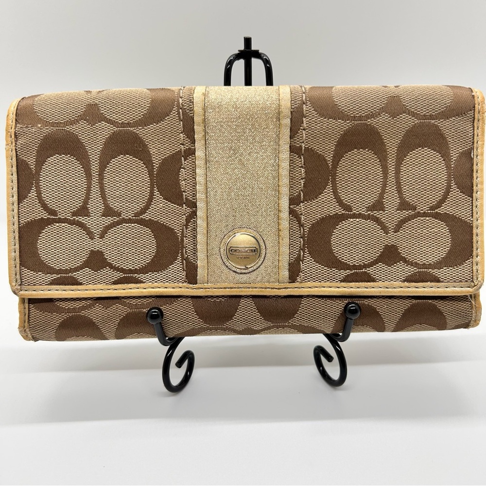 Coach Signature Brown and Gold Wallet